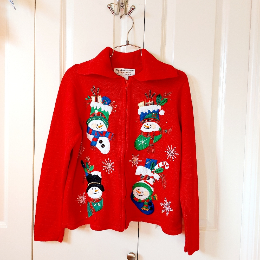 Snowman Christmas Stockings "Ugly" Christmas‎ Sweater size Medium Tiara